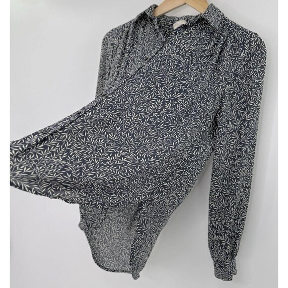 Morris & Co C H&M Floral Collar Chiffon Button Long Sleeve‎ Blouse Sz 2 Career - Picture 7 of 10